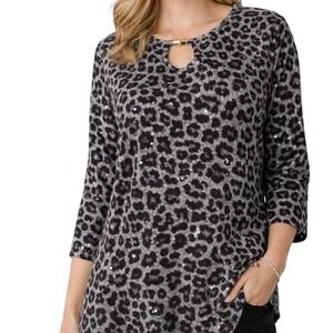 Cathy Daniels 2X‎ Leopard Print Top Faux Layered Tank Blouse Gray Black Sparkle